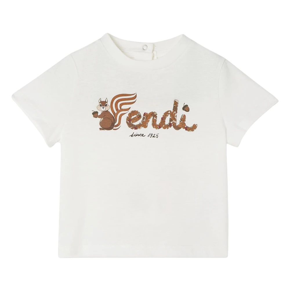 Fendi Unisex Kids White Squirrel Logo T-Shirt - Kids Short Sleeve T-Shirts - 9 M - Kids