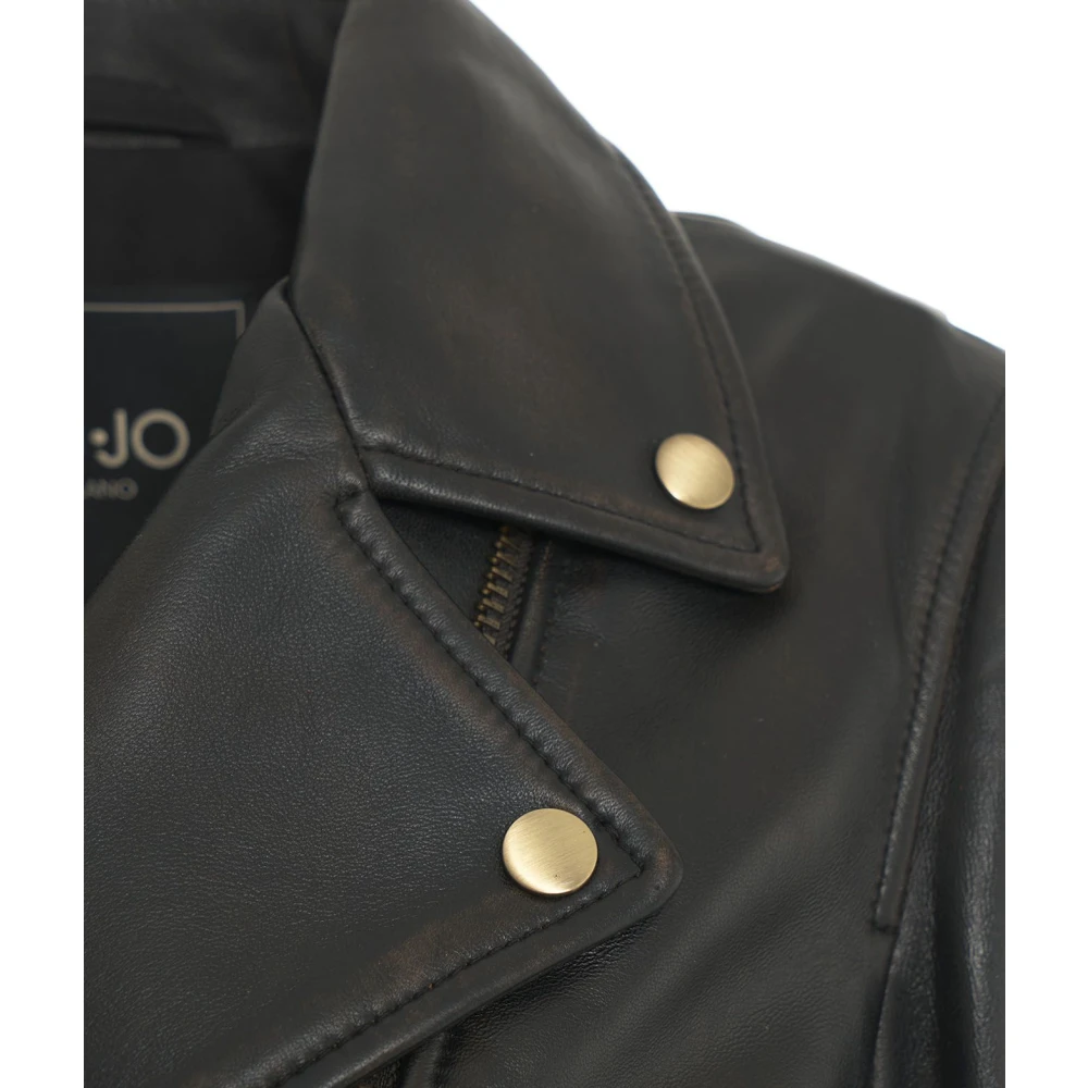 Liu Jo Leren Bikerjack met Gouden Details Black Dames