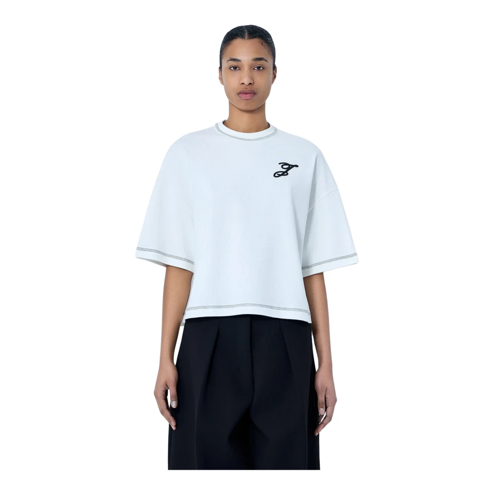 Jacquemus White T-Shirts, Female, M, Logo Embroidered Boxy T-Shirt