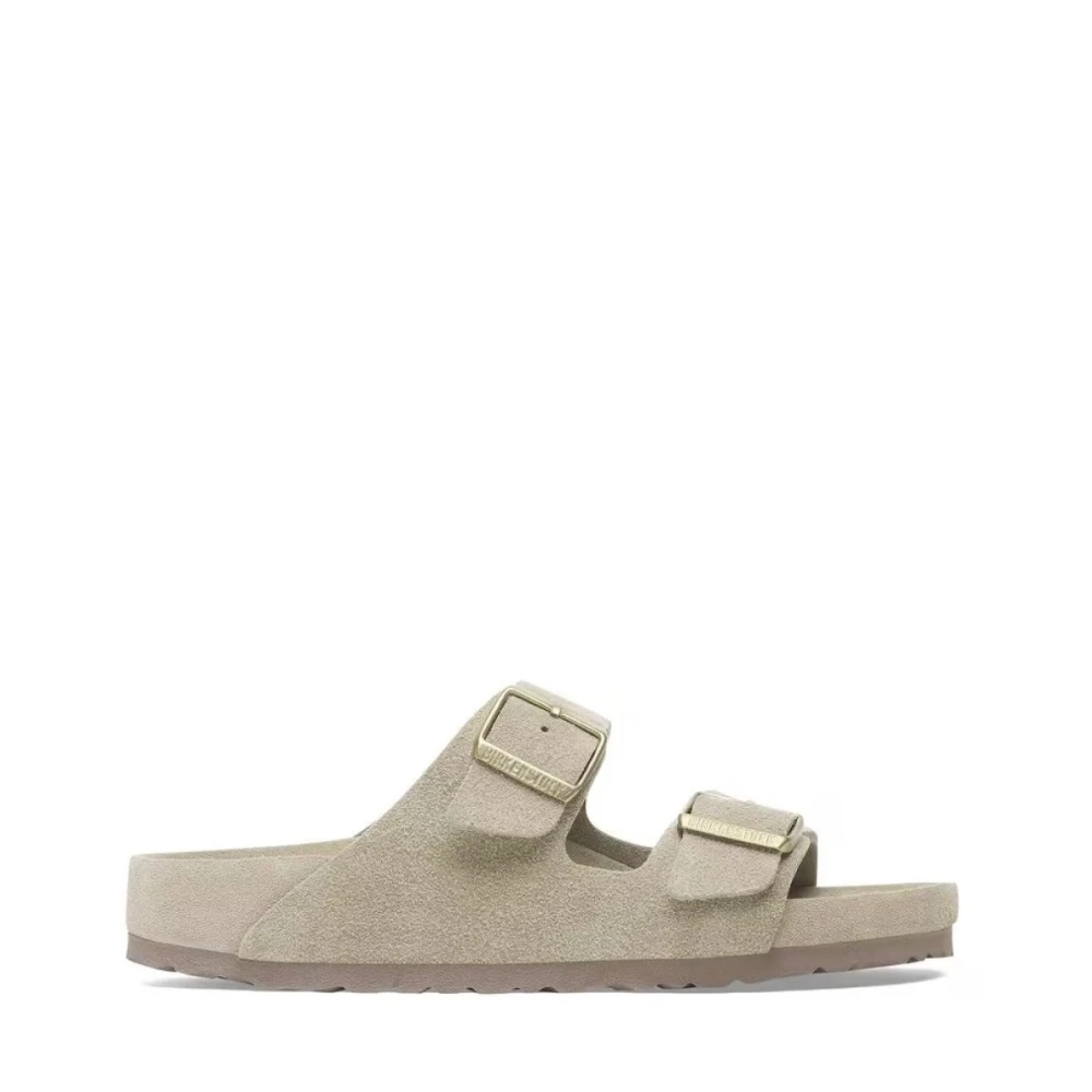 Birkenstock Women's Beige Sliders, 7 Uk, Suede Double Strap Sandals