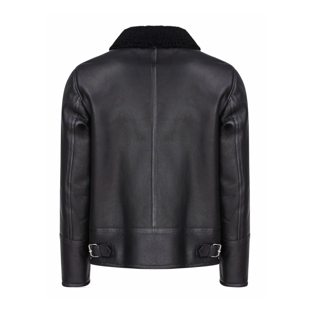 Dondup Zwarte leren Shearling-ritsjas Black Heren