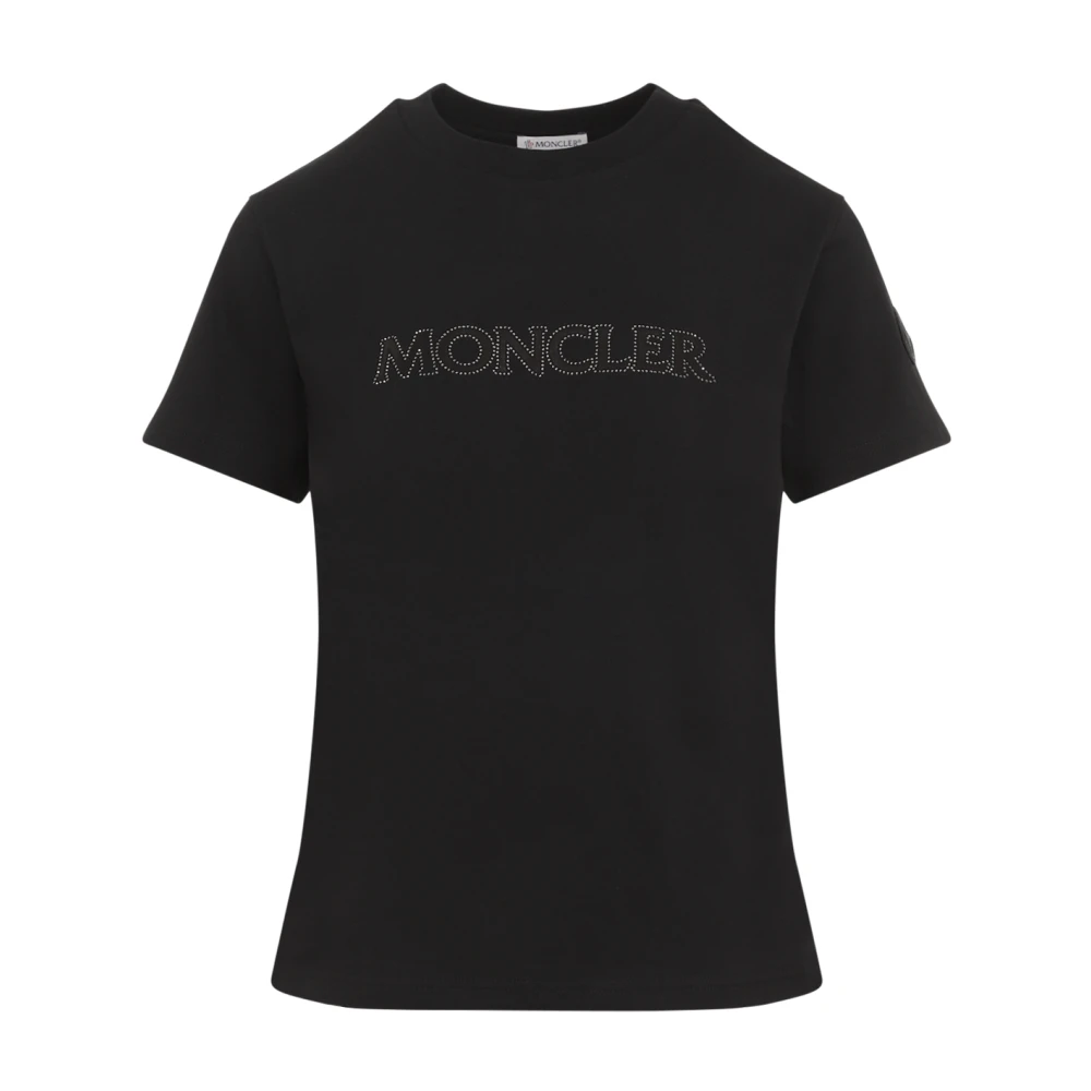 Moncler Zwarte Kristalversierde Crew Neck T-shirt Black Dames