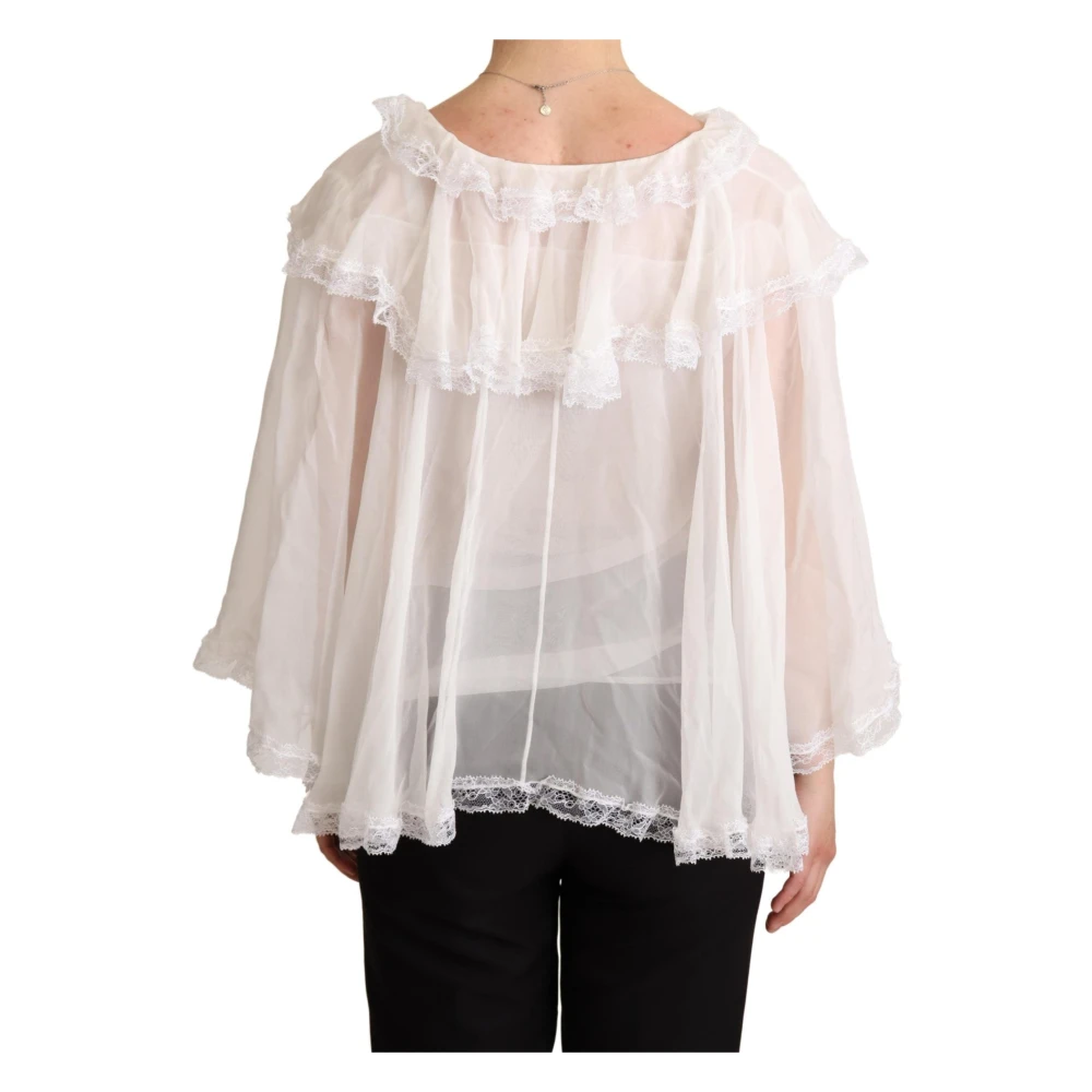 Dolce & Gabbana Witte Zijden Blouse met Lange Mouwen en Kant White Dames