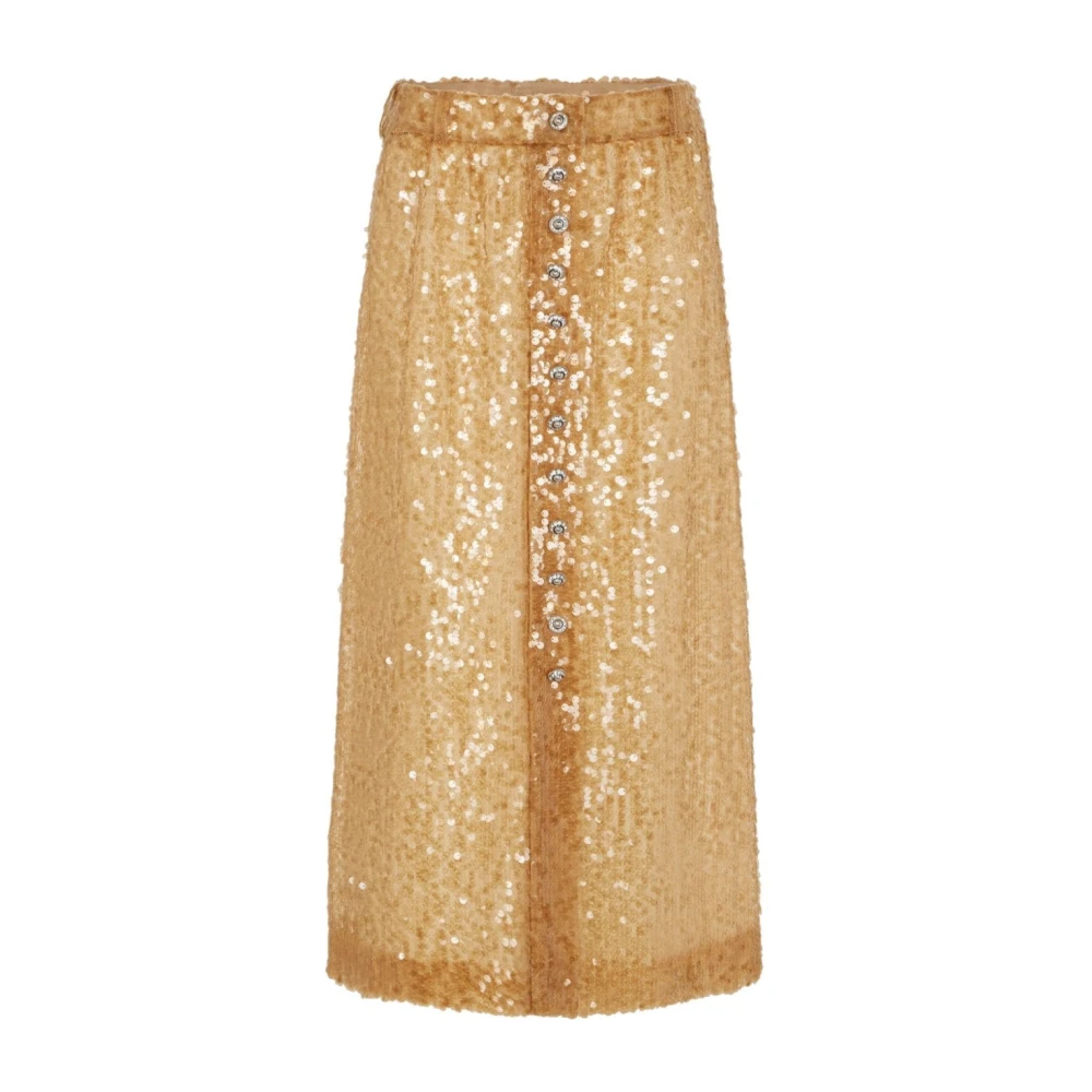 Paco Rabanne Bruine Paillet Mesh Midi Rok Yellow Dames