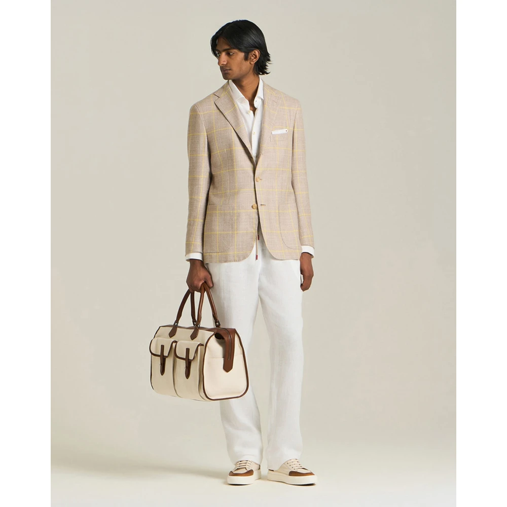 Kiton Geruite Kasjmierblend Blazer Beige Heren