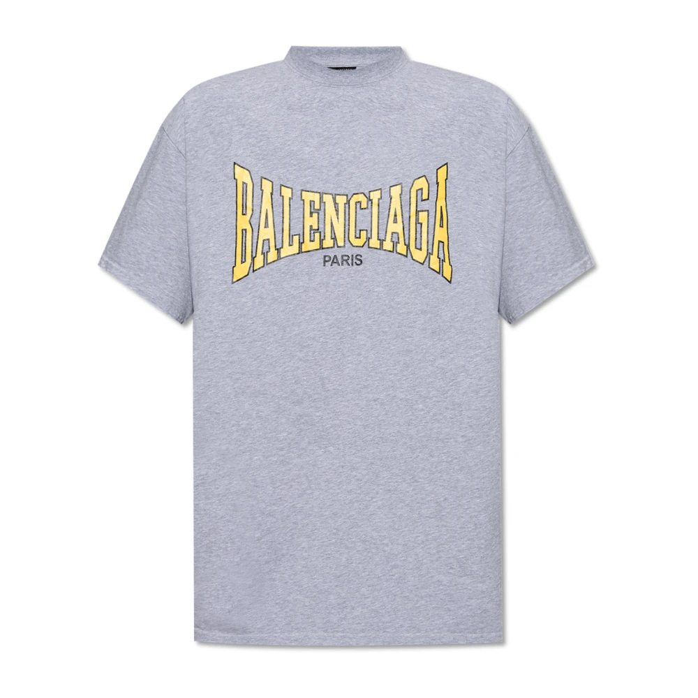 Balenciaga T-shirt met Gedrukt Logo Gray Heren