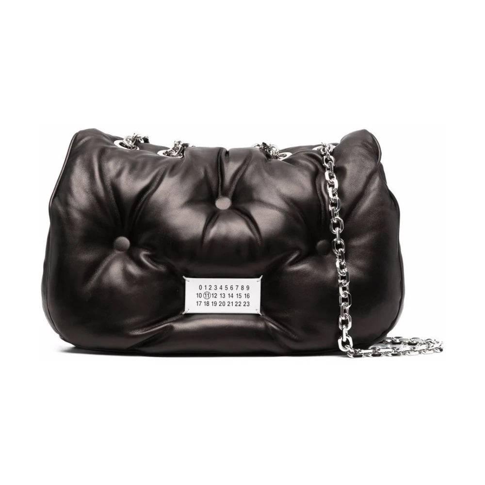 Maison Margiela Zwarte Schapenvacht Schoudertas met Logopatch Multicolor Dames