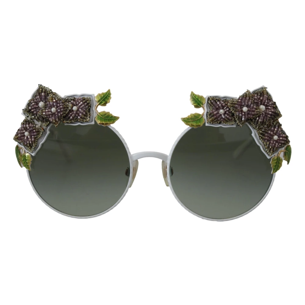 Dolce & Gabbana Gold Floral Embellished Metal Frame Round Dg2186 Sunglasses Gul Dam