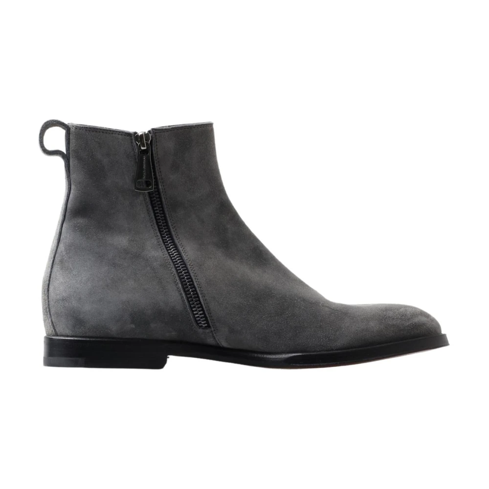 Dolce & Gabbana Men's Gray Leather Chelsea Zipper Boots