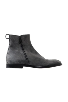 Grå Läder Chelsea Dragkedjeboots