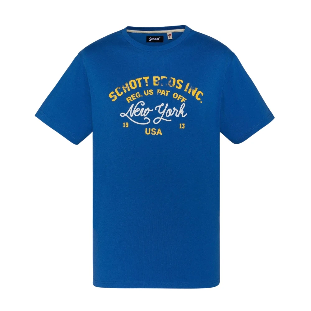 Schott NYC Katoenen TShirt Toby Blauw Blue Heren