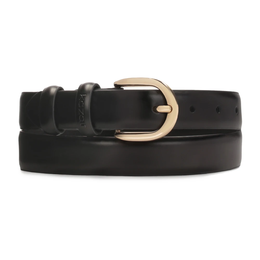 Kazar Zwarte leren riem met afgeronde gesp Black Dames