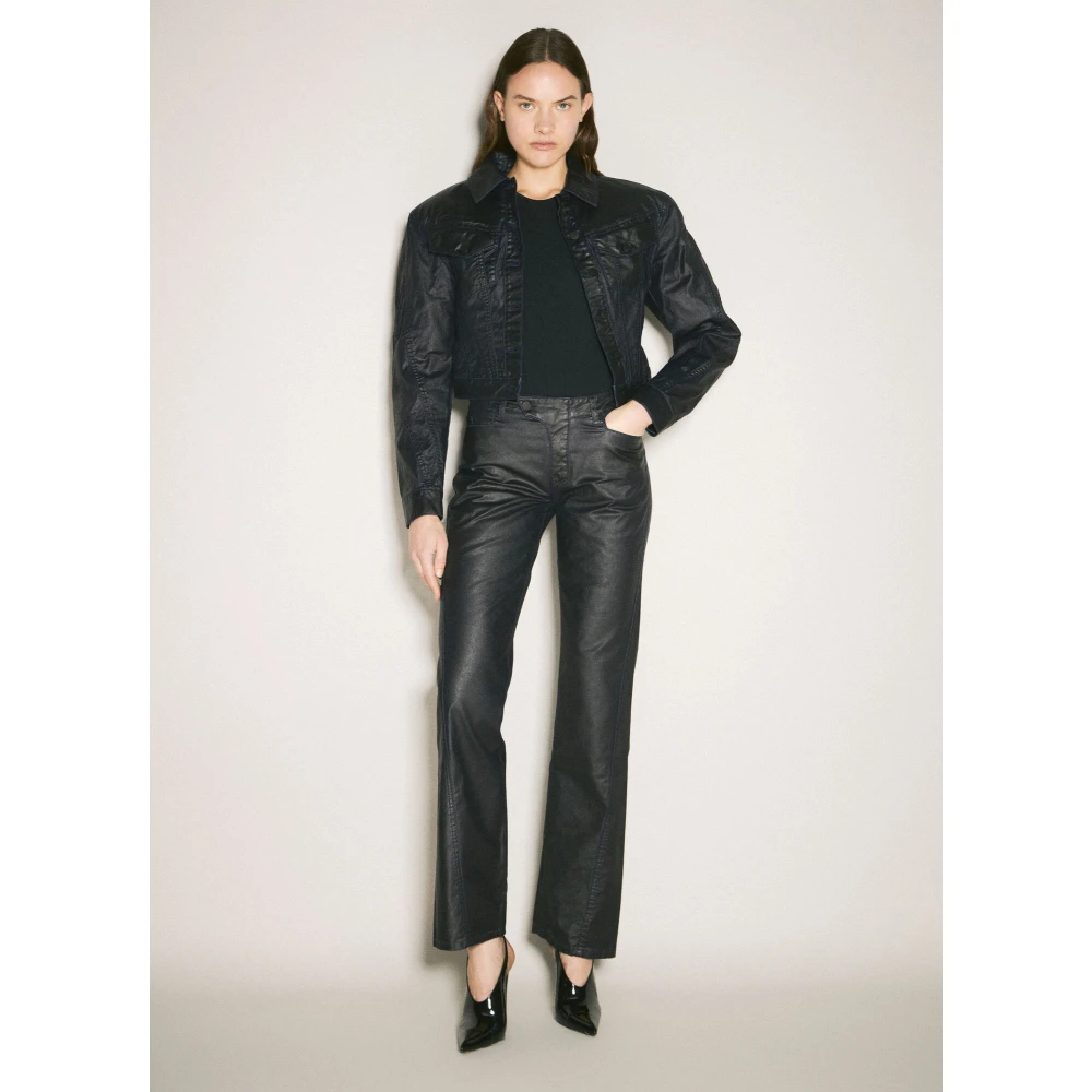 Mugler Gewaxte Katoenen Straight Leg Broek Black Dames
