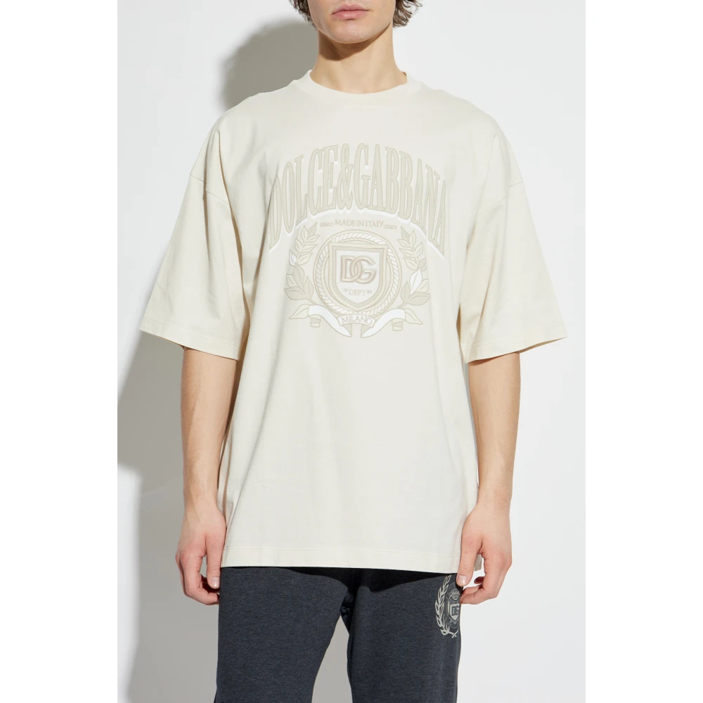 Dolce & Gabbana T-shirt met logo Beige Heren