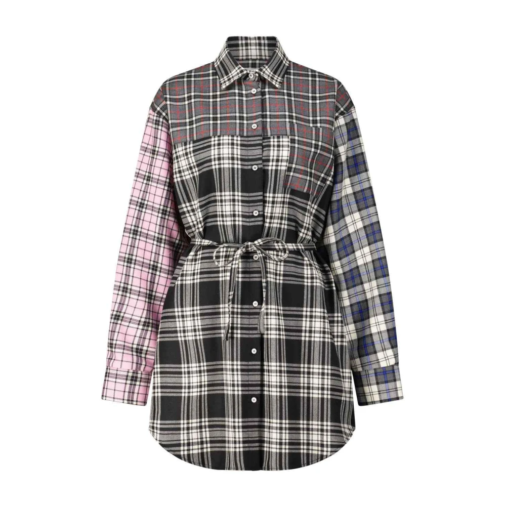 Msgm Tartan Patchwork Chemisier Jurk Zwart Multicolor Dames