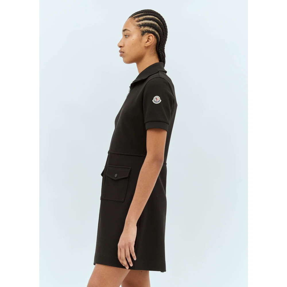 Moncler Piquet Half-Zip Polo Jurk Black Dames