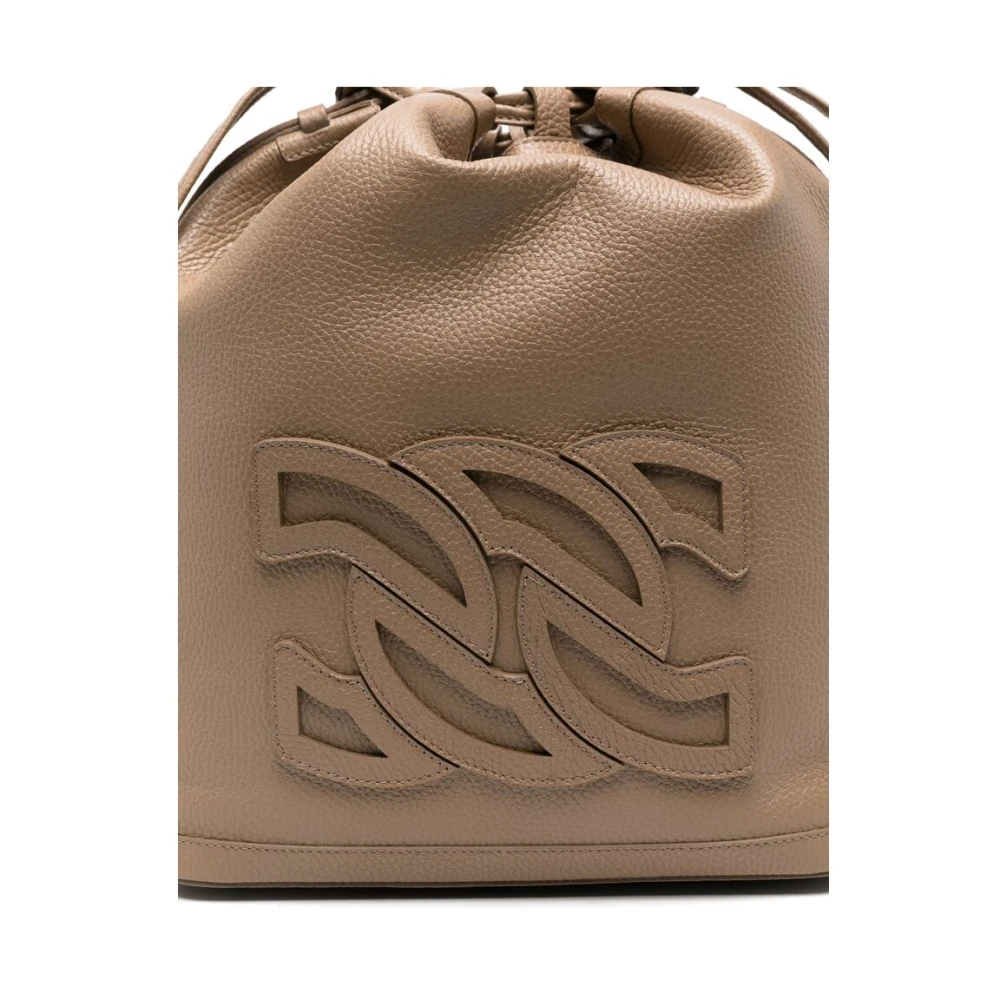 Casadei Taupe Bucket Tas met Koordsluiting Brown Dames