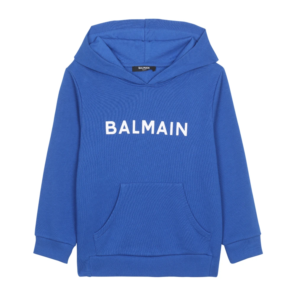 Balmain Bomull logotyp huvtröja Blue, Pojke