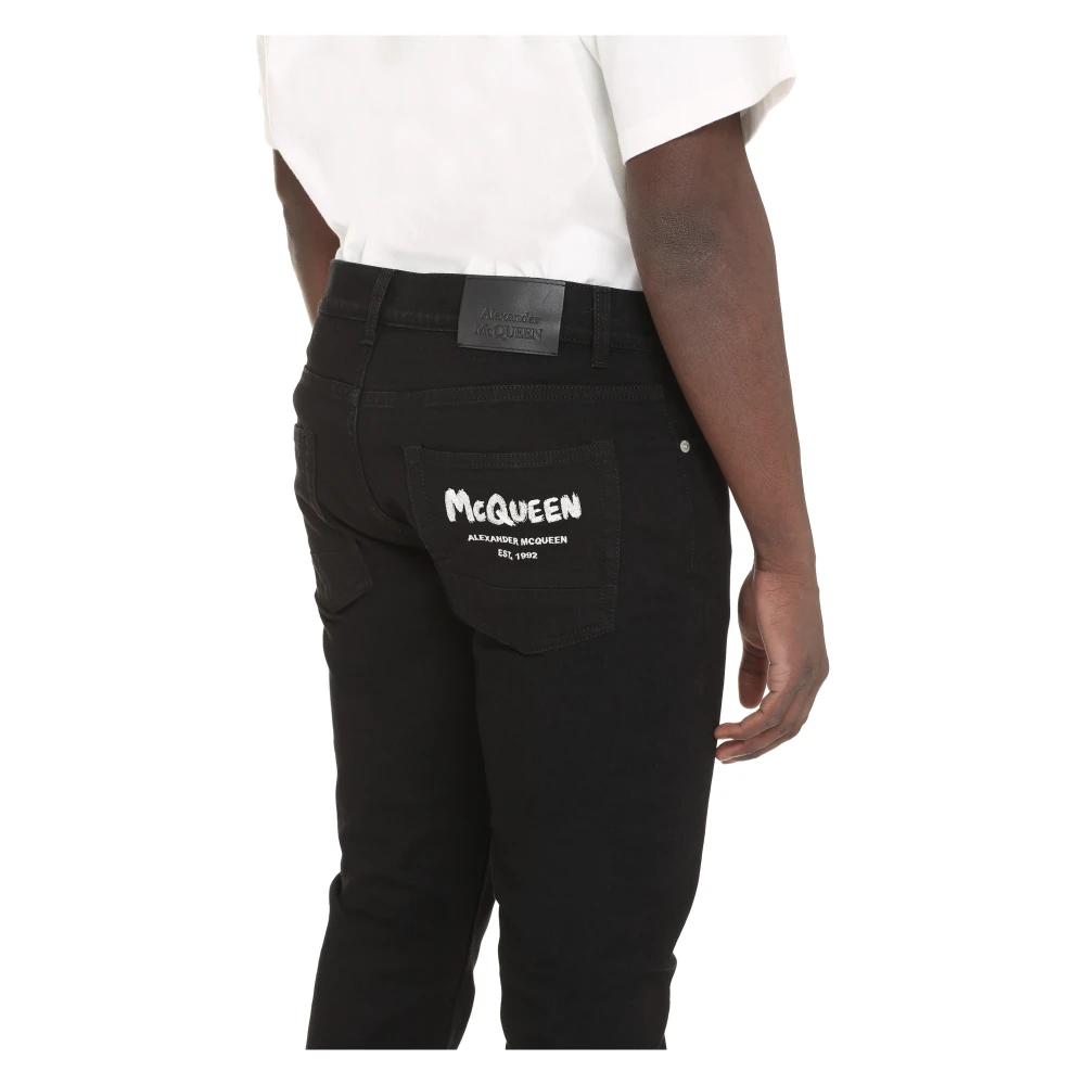 alexander mcqueen Slim Fit Jeans met Leren Logo Tag Black Heren