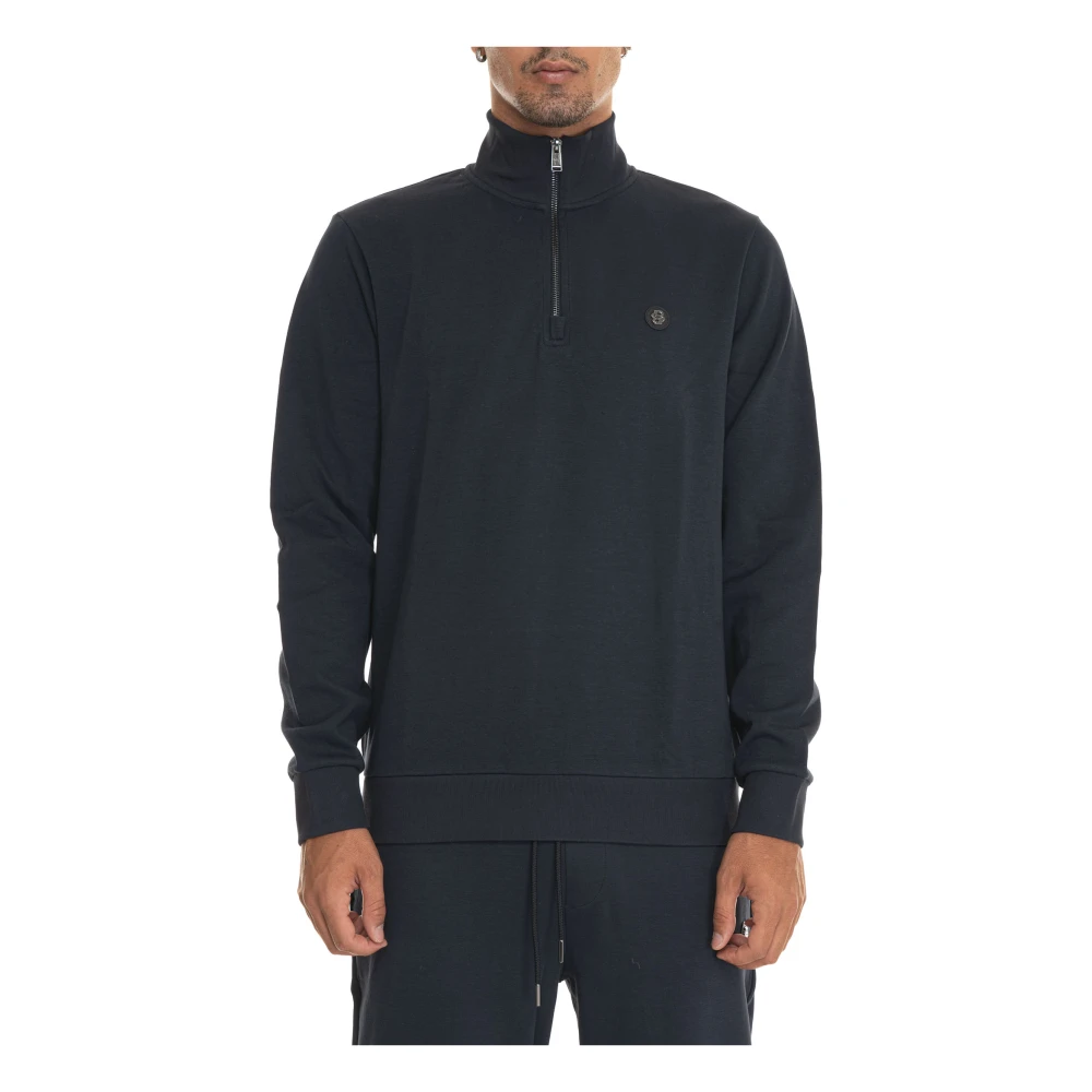 Boss Half Zip Sweatshirt met Logo-borduursel Blue Heren