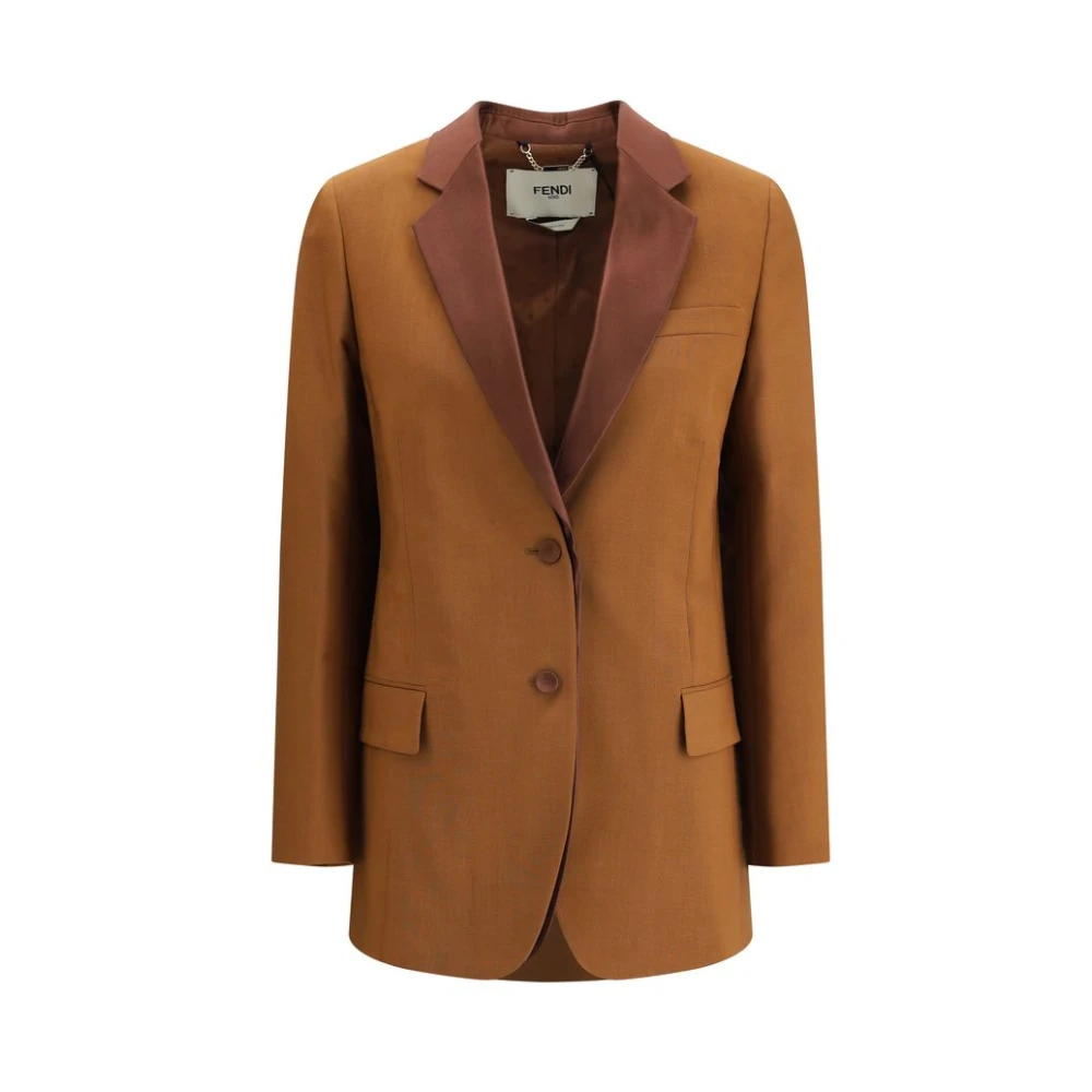 Fendi Damen Braun Eleganter Wolle Mohair Blazer