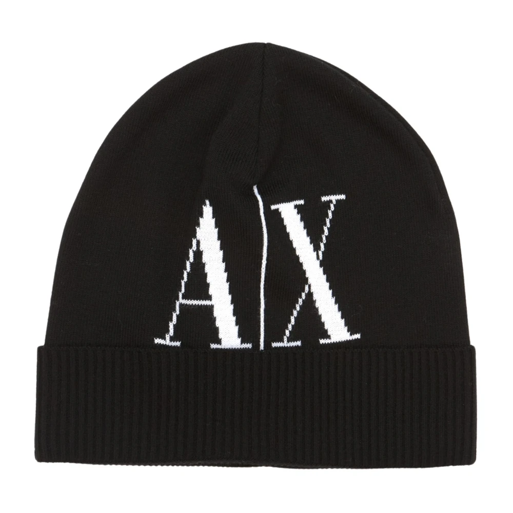 Armani Exchange Women's Black Sporty Wool Blend Beanie