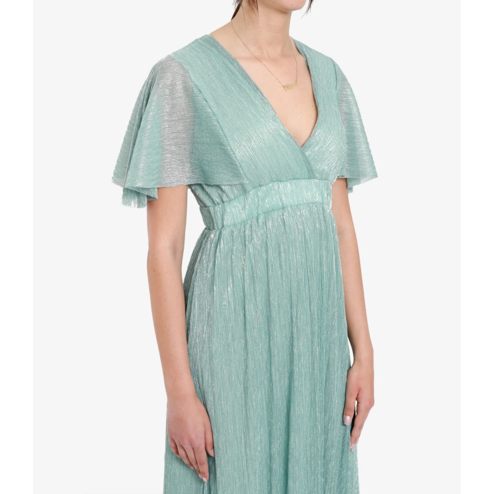 Kaos Lurex V-hals Jurk met Korte Mouwen Blue Dames