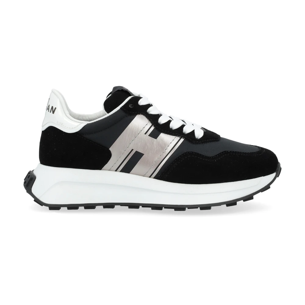 Hogan Zwarte en zilveren suède en stoffen sneakers Black Dames