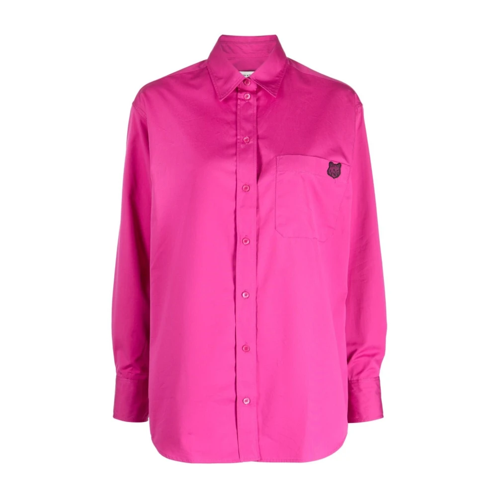 Maison Kitsuné Vossen Patch Casual Katoen Poplin Shirt Pink Dames
