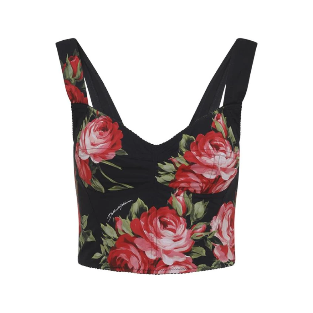 Dolce & Gabbana Women's Multicolor Sleeveless Tops, M, Floral Print Bustier Top