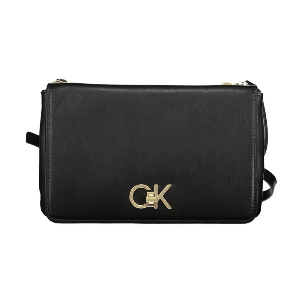 Calvin Klein Polyester Schoudertas met Twee Compartimenten Black Dames