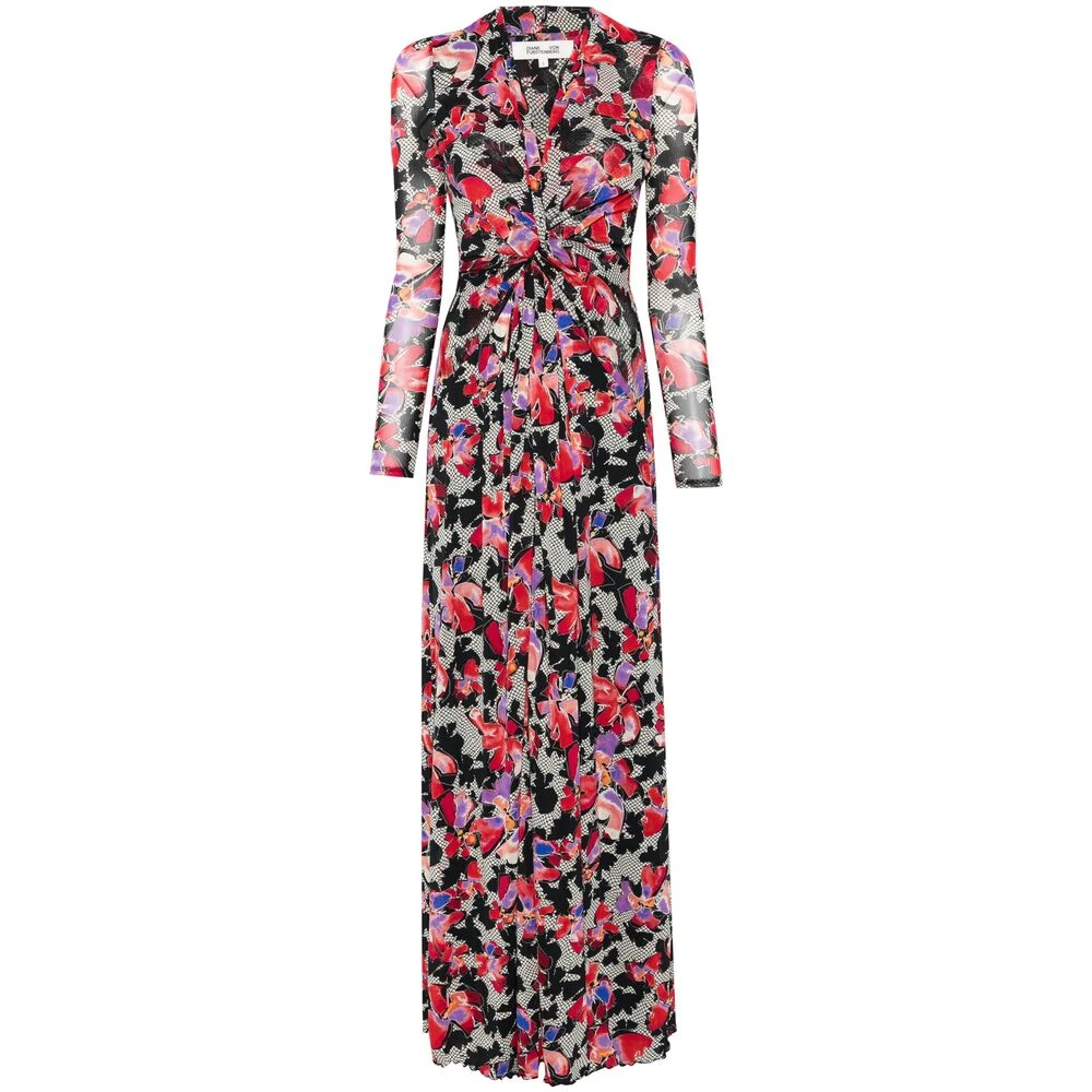 Diane Von Furstenberg Bloemen Mesh V-hals Jurk Multicolor Dames
