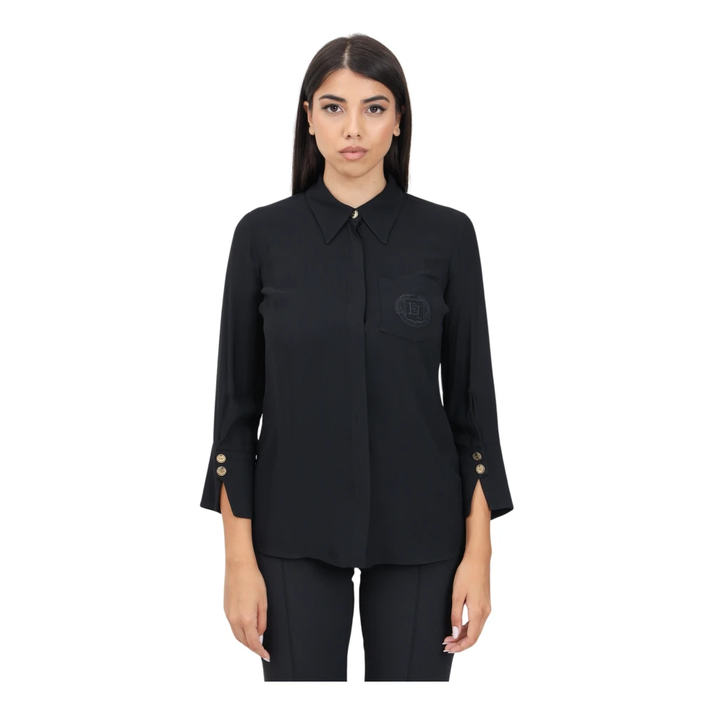 Elisabetta Franchi Elegante Zwarte Georgette Blouse Black Dames