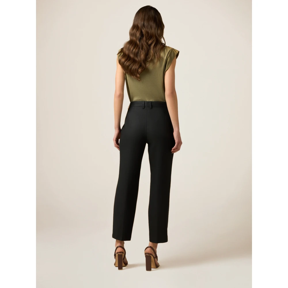 Oltre Linnen Broek met Plooi Black Dames