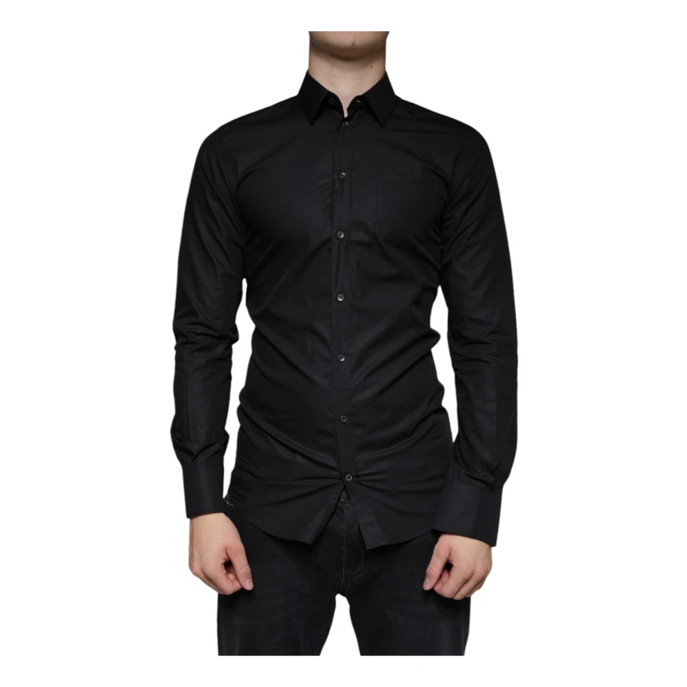 Dolce & Gabbana Men's Black Casual Shirts,, Cotton Slim Fit Dress Shirt 4XS