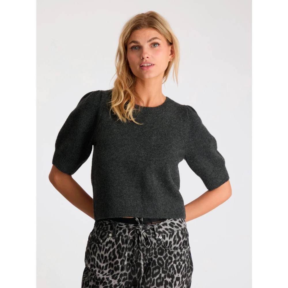 NEO NOIR Bow Knit Tee Antraciet Gray Dames