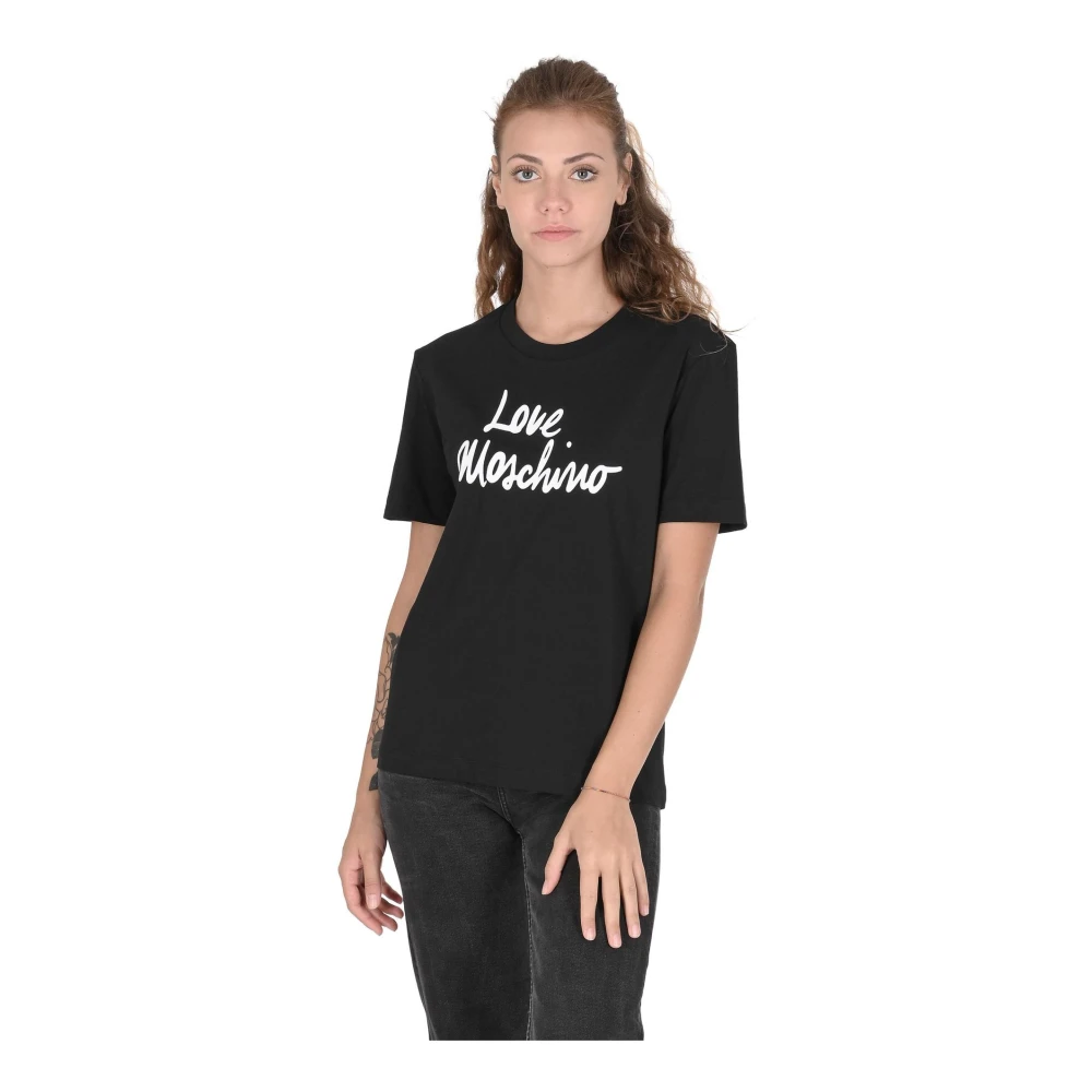 Love Moschino Zwart Katoenen T-shirt met Liefde Black Dames