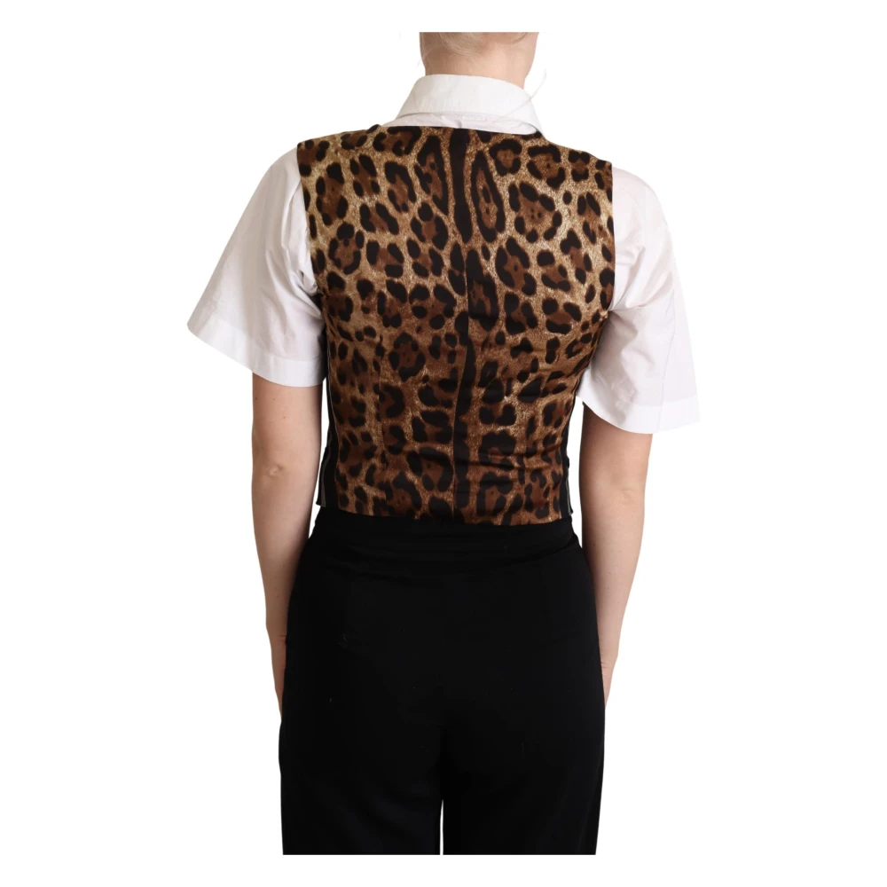 Dolce & Gabbana Zwart Gestreept Luipaardprint Vest Black Dames