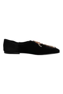 Svart Velvet Embellished Loafer Slip On Skor