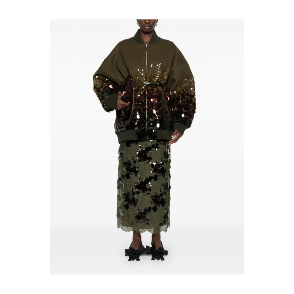 Gucci Groene Wol Pailletten Jas Green Dames