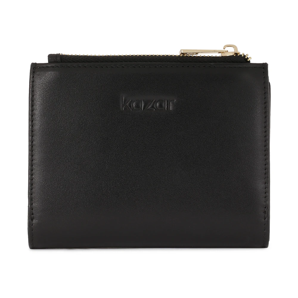 Kazar Zwarte platte leren portemonnee Black Dames