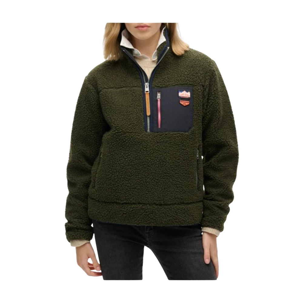 Superdry Vintage Retro Half Zip Fleece - Female - Light Jackets - Green - Xs - Jackets