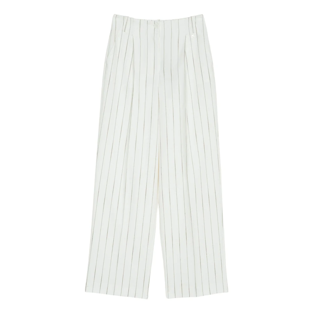 Twinset Women's White Fluid Pinstripe Trousers - Wide Trousers - Xs - Trousers