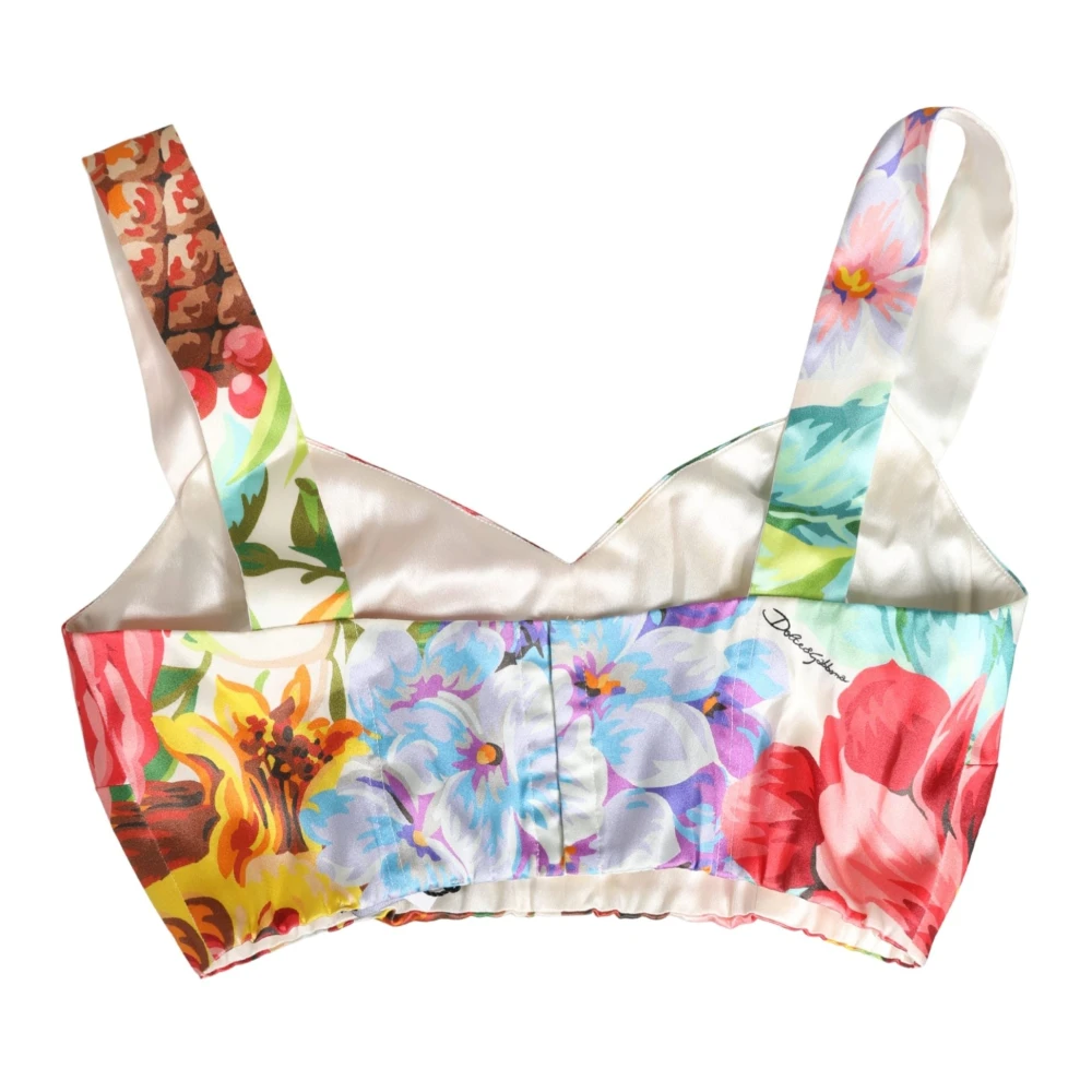 Dolce & Gabbana Vrouw Multicolor Tops Dames, Veelkleurig, M, Floral Print Silk Cropped Bustier Top