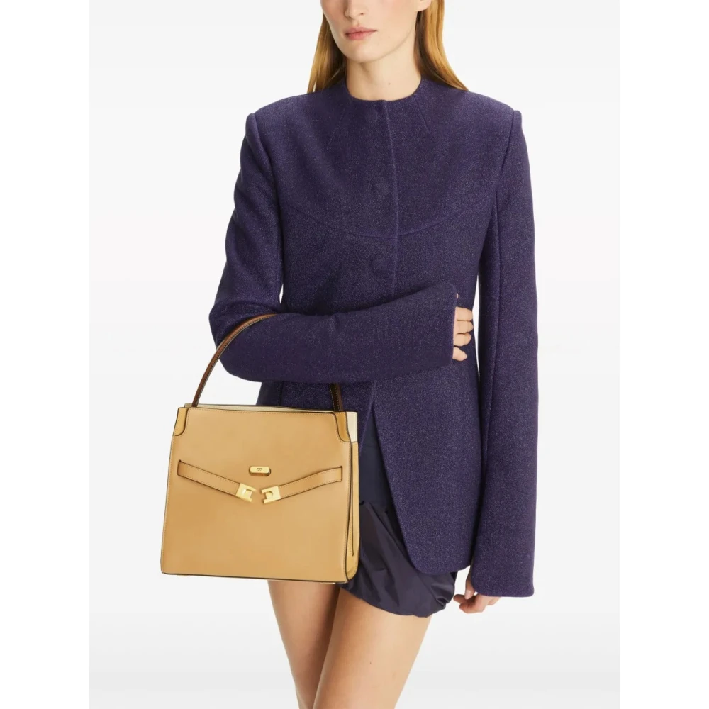 TORY BURCH Lee Radziwill Kleine Dubbele Tote Tas Beige Dames