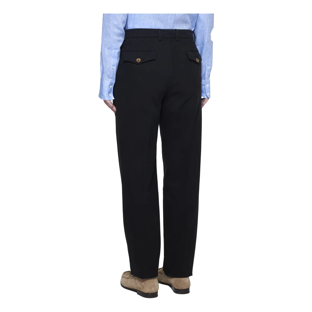 BRUNELLO CUCINELLI Zwarte Katoenen Broek met Voorflapzak Black Heren