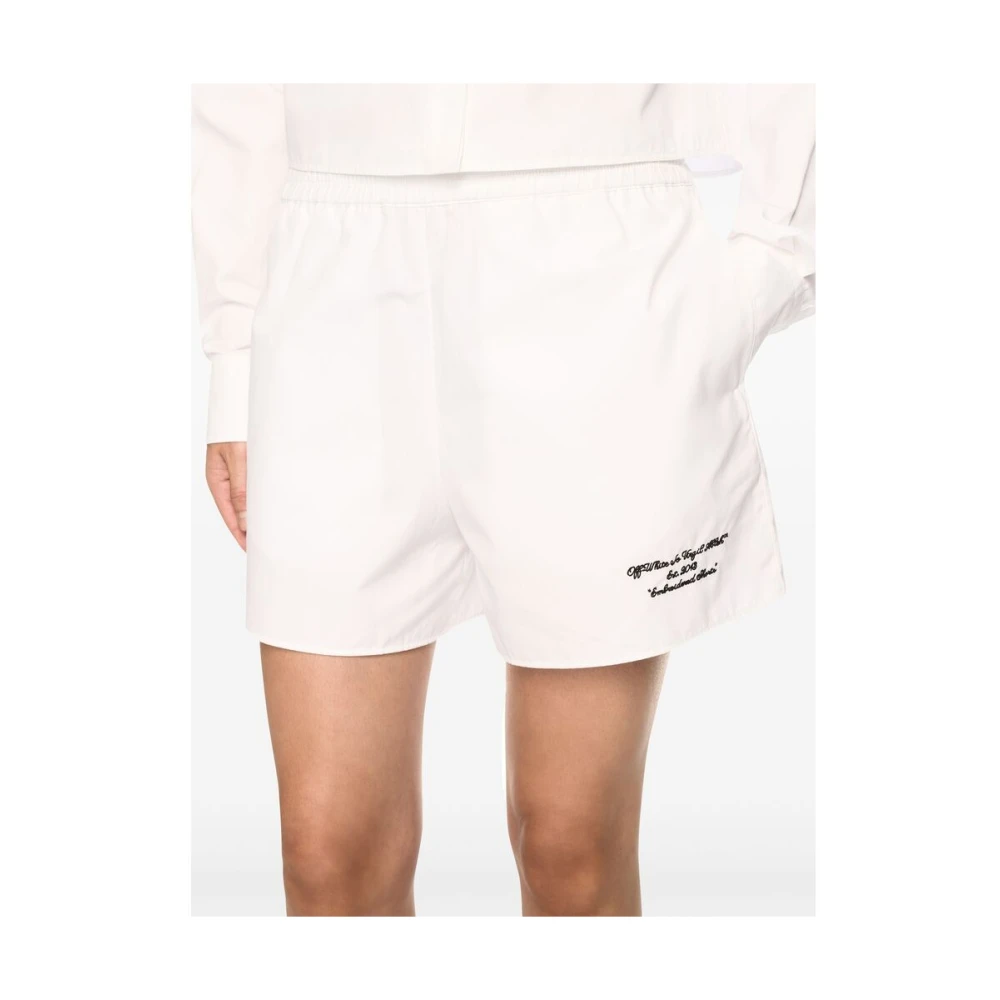 Off White Shorts met elastische tailleband en zakken White Dames