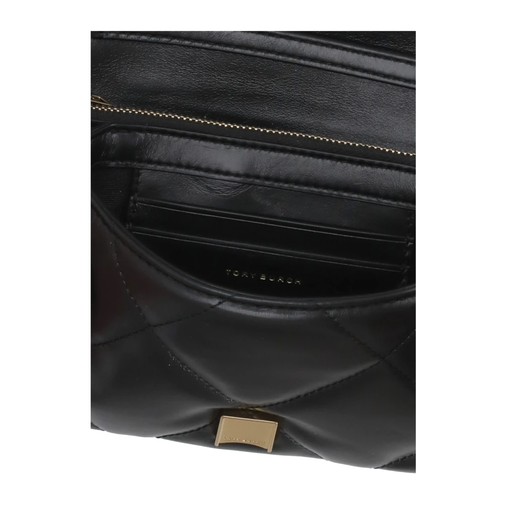 TORY BURCH Zwarte leren schoudertas met klep Black Dames