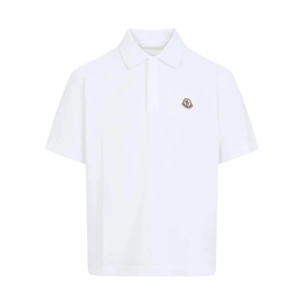 Moncler Uomo Bianco Polo In Cotone Con Patch Logo