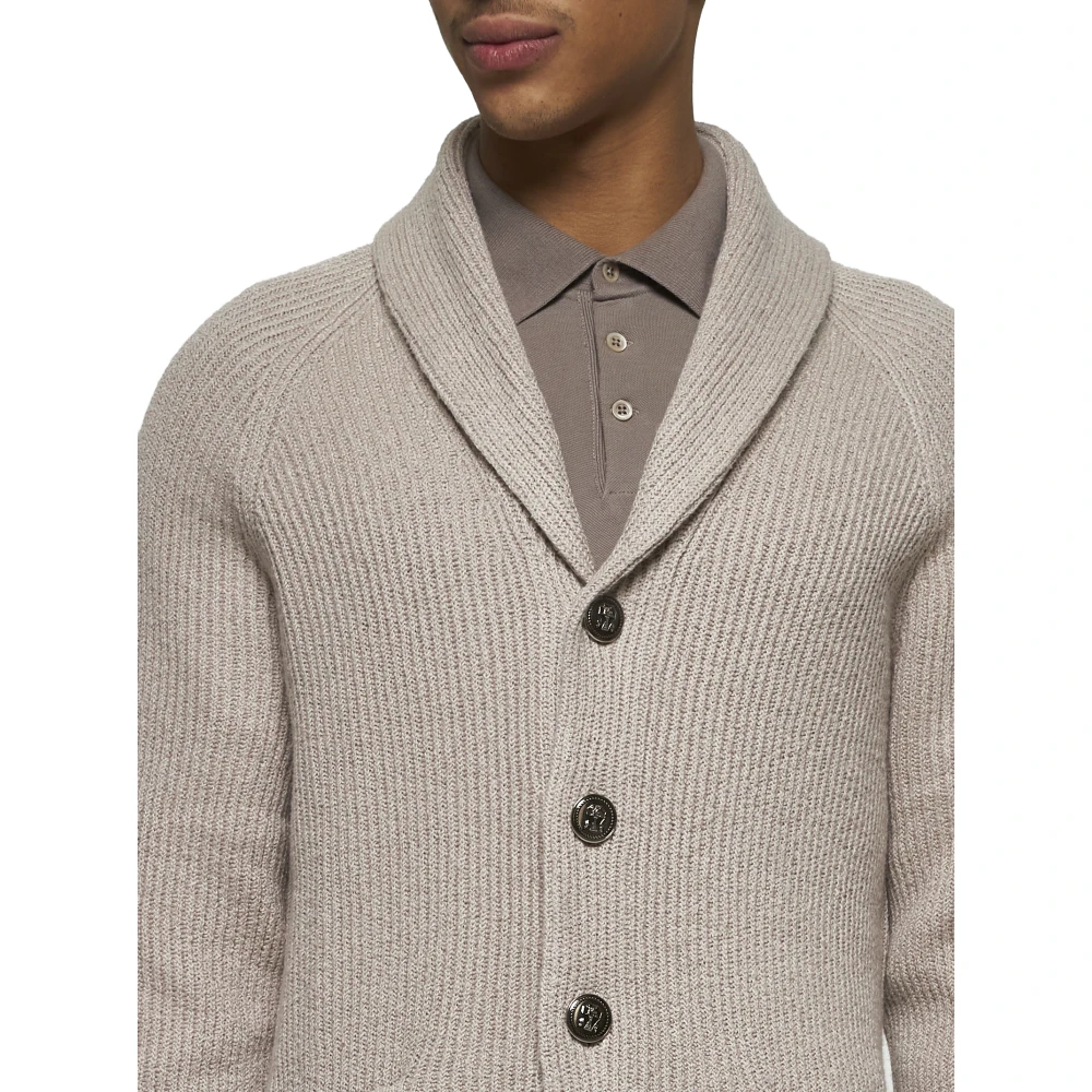 BRUNELLO CUCINELLI Geëmbosseerde knoopsluiting Shawl Kraag Sweater Beige Heren